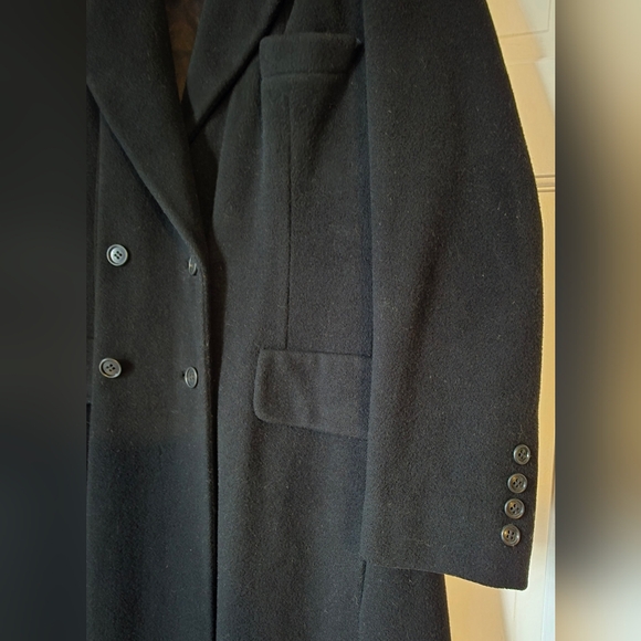 Pierre Cardin 70s Classic Double-breasted 100% Wool Long Coat Black - Picture 3 of 7